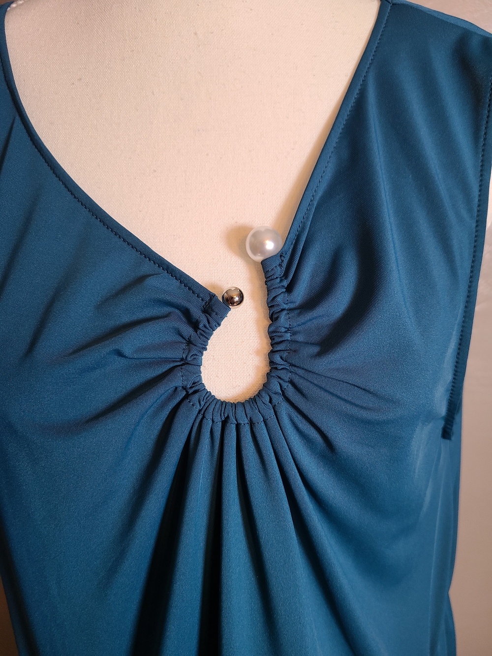 Women Sleeveless Teal Beach Swimsuit  Coverup Dress UPF 50 with Front Keyhole L - Picture 2 of 12
